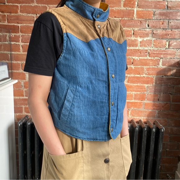 2000s Japan lightweight reversible vest (sunny yellow/denim) - Picture 4 of 11